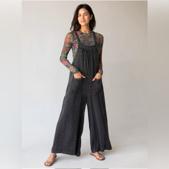 NWT! NATURAL LIFE Women’s XL Dakota Tie Overall Washed Black Boho Jumper - Picture 3 of 7